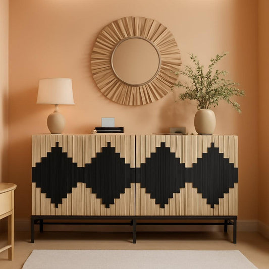 NEW 63 Inch Farmhouse Sideboard Buffet Cabinet With Storage