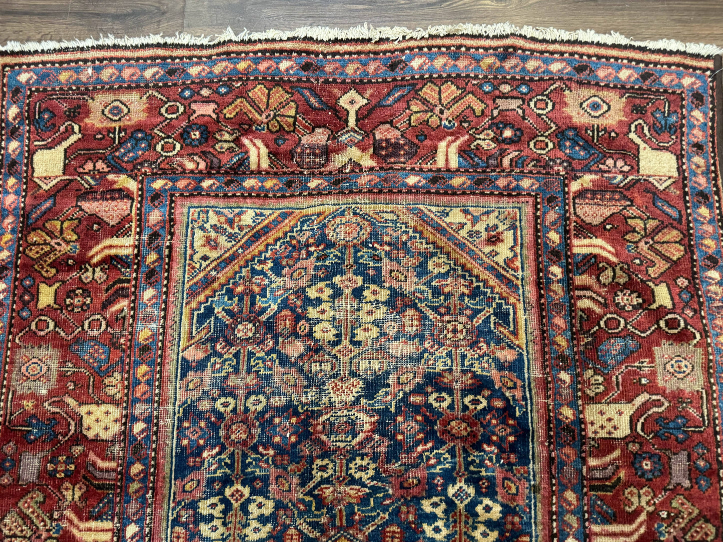 USED Antique Persian Rug 4x7, Blue and Red Malayer Carpet, Rare