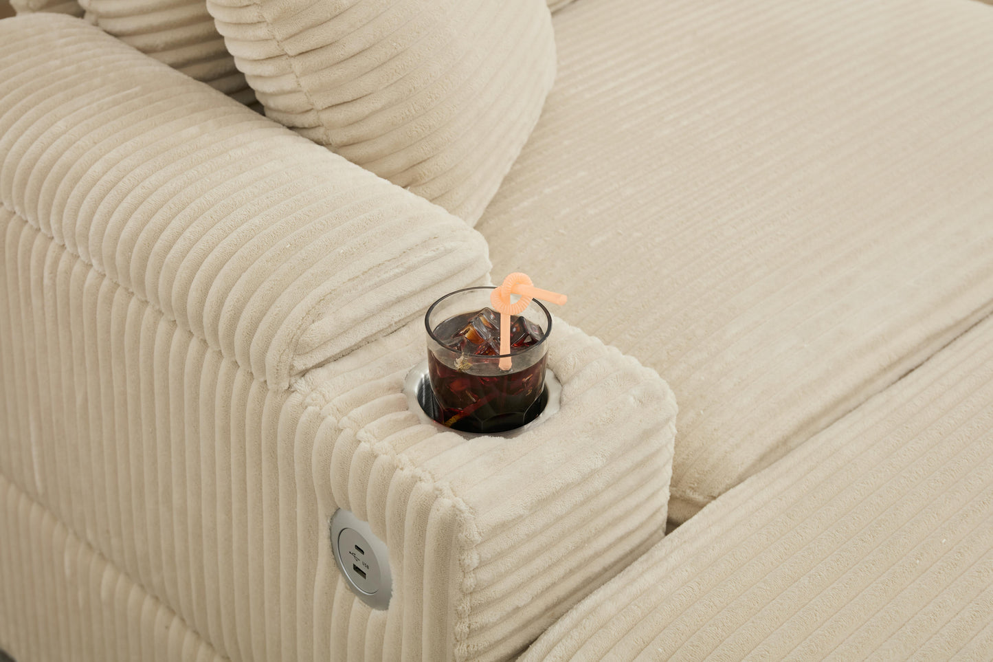 NEW Combination Modular Convertible Sectional Upholstered Deep Seat Sofa Bed Set with Armrest Storage Stainless Steel Cup Holders and USB Ports