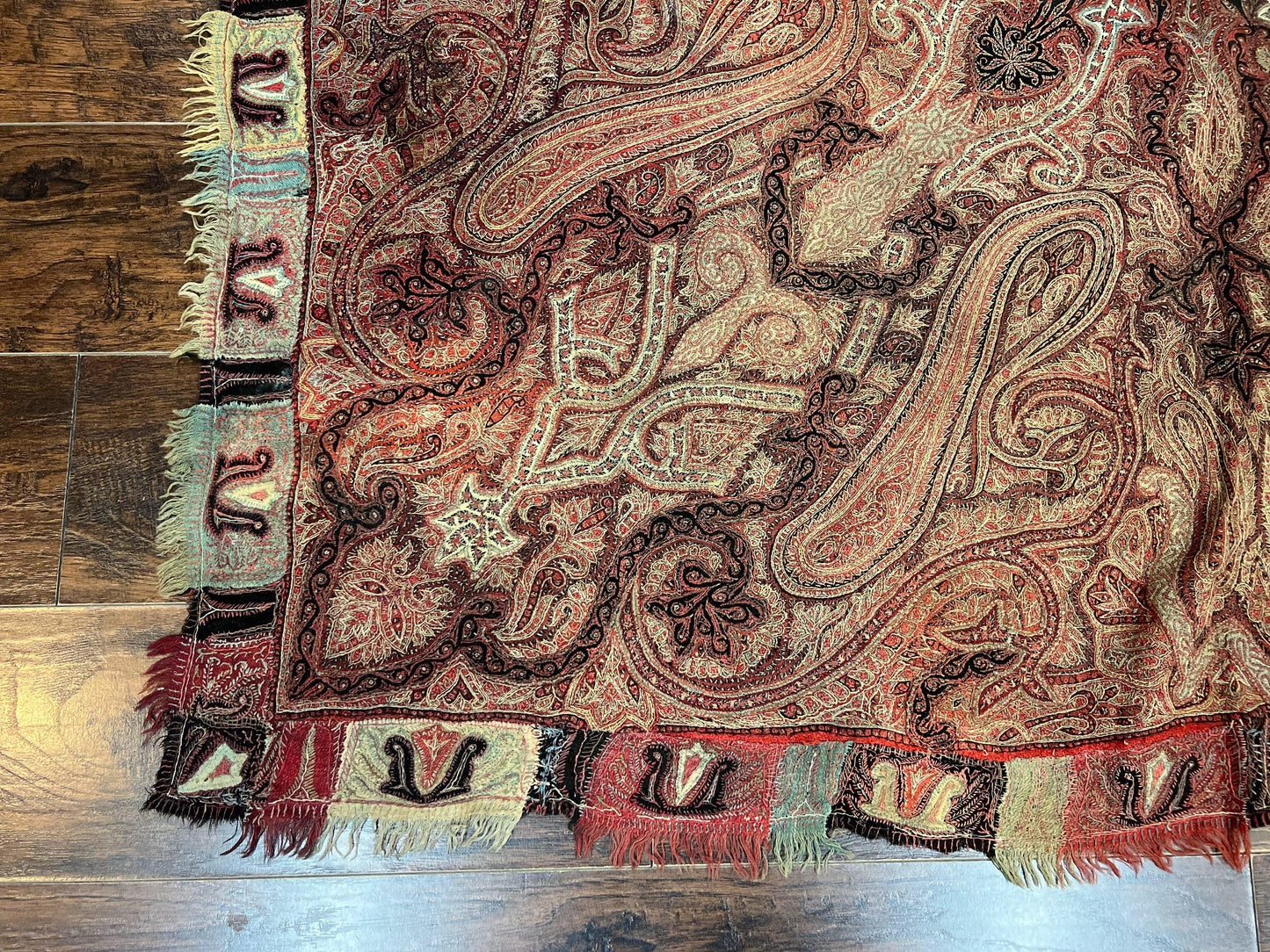 USED Antique Indian Kashmiri Shawl, Needlework, Signed By Masterweaver, Handmade, Rare