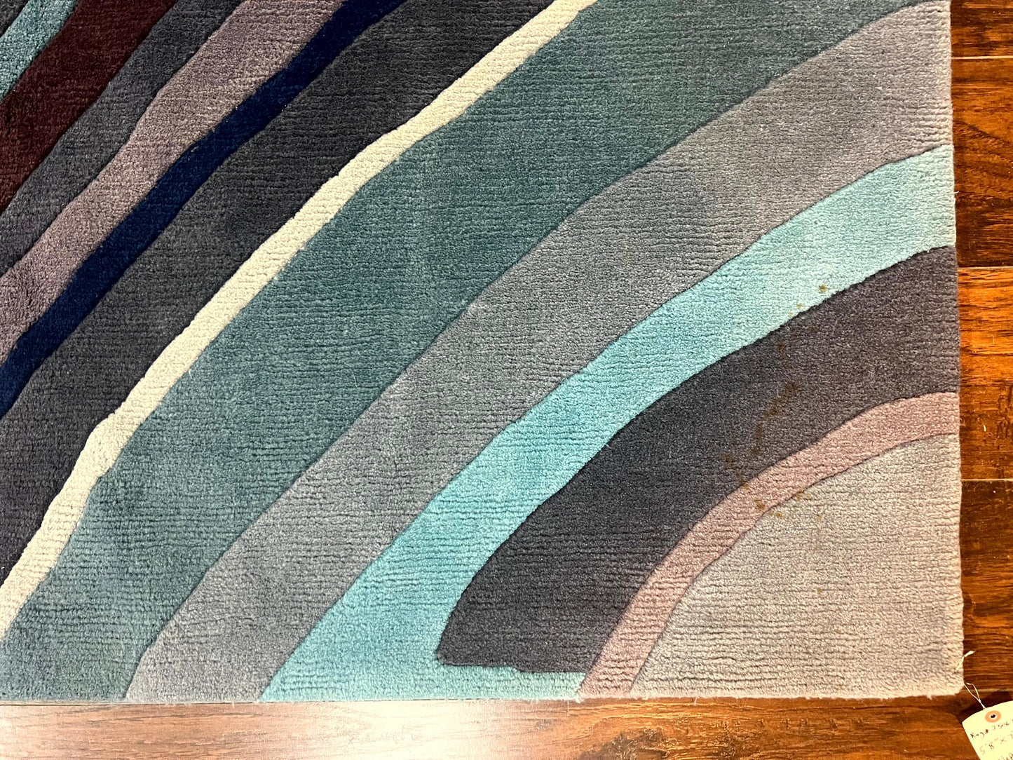 USED Modern Nepali Handmade Wool Rug 6x8, Blues Gray Mauve, Abstract, Nepali Tibetan Rug