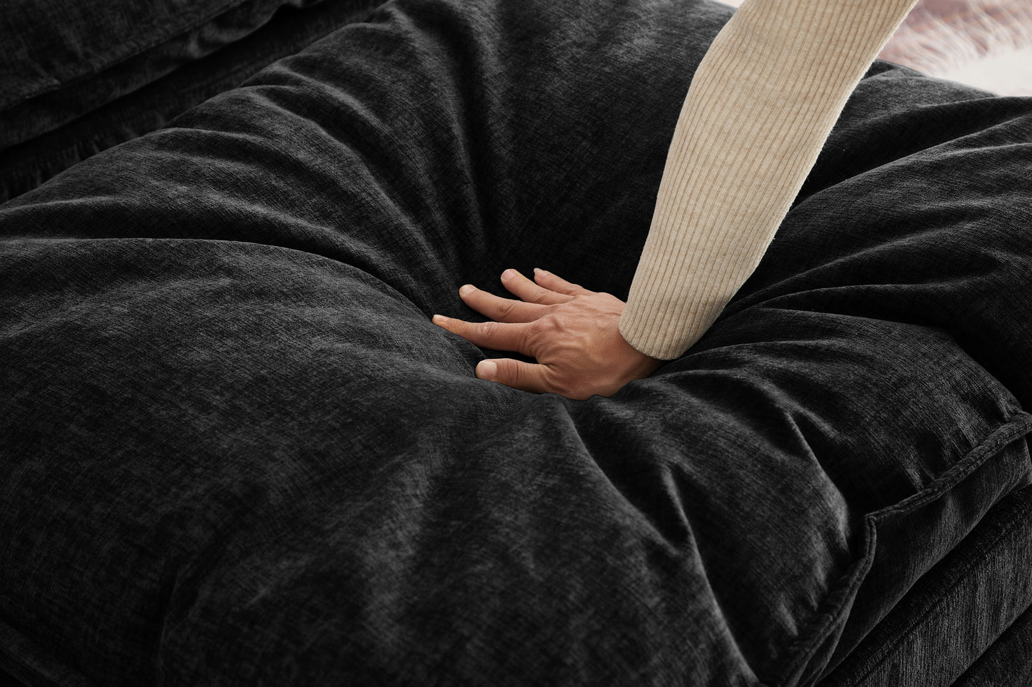 NEW 51' Oversize Chaise Lounge Chair with Ottoman and Storage  Upholstered Soft Chenille Black