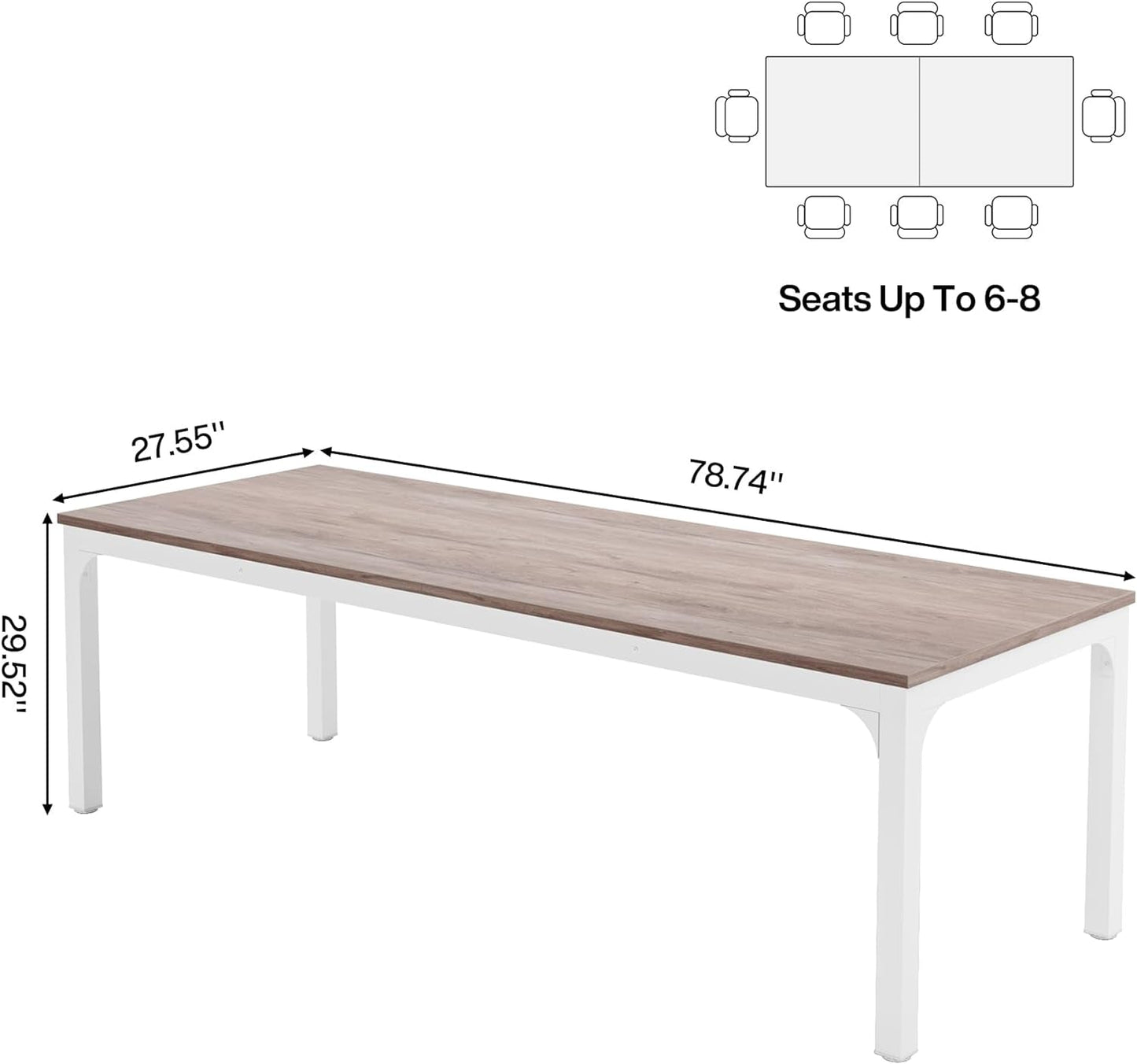 NEW 78 Inch Rustic Wood Dining Table Rectangular For Kitchen