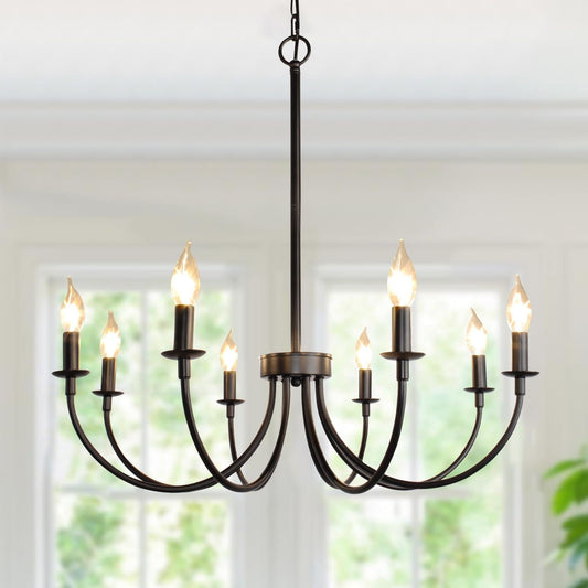 NEW 8 Light Matte Black Farmhouse Chandelier For Dining Room