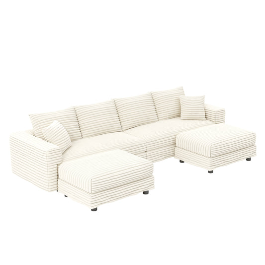 NEW 104.3' Modern 4-Seat  Beige Comfy Upholstered Plush Corduroy Sofa