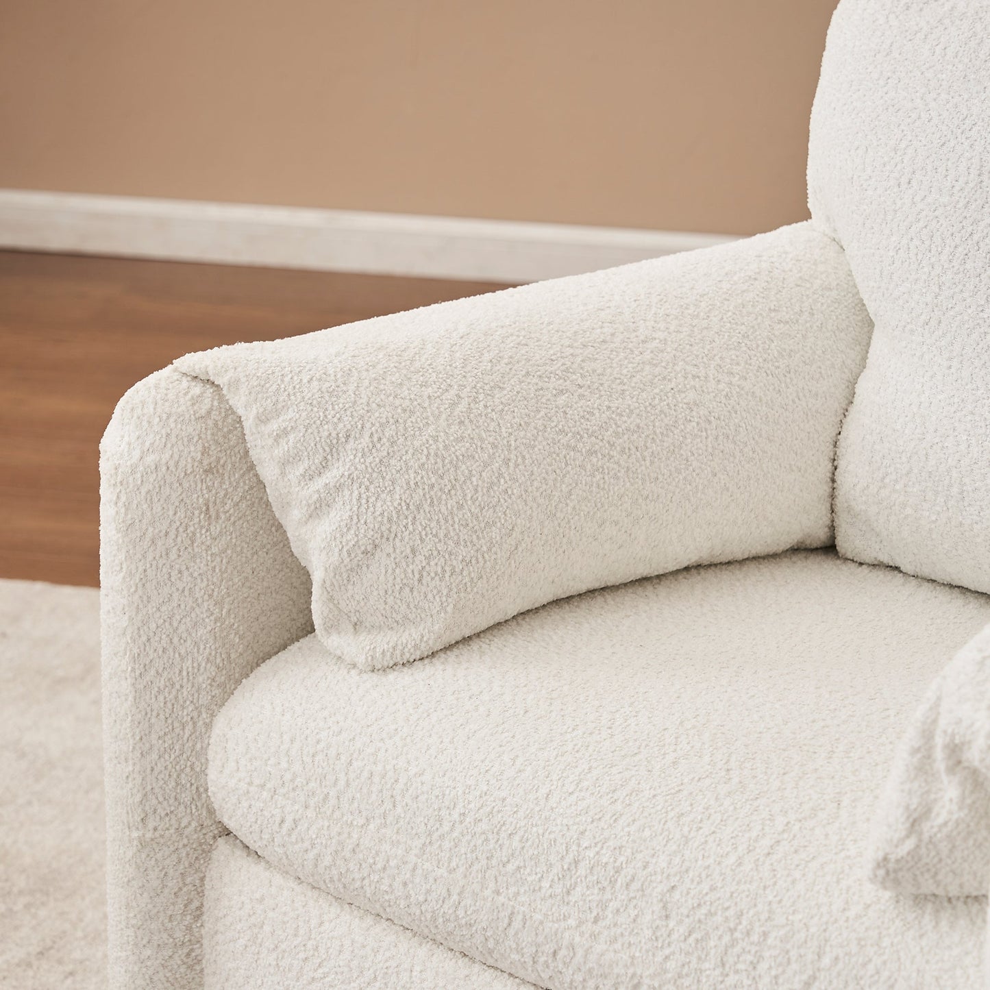 NEW Fixed Modern Ivory White Plush Chenille Lounge Accent Single Seater Armchair Chair with High-Resilience Cushion