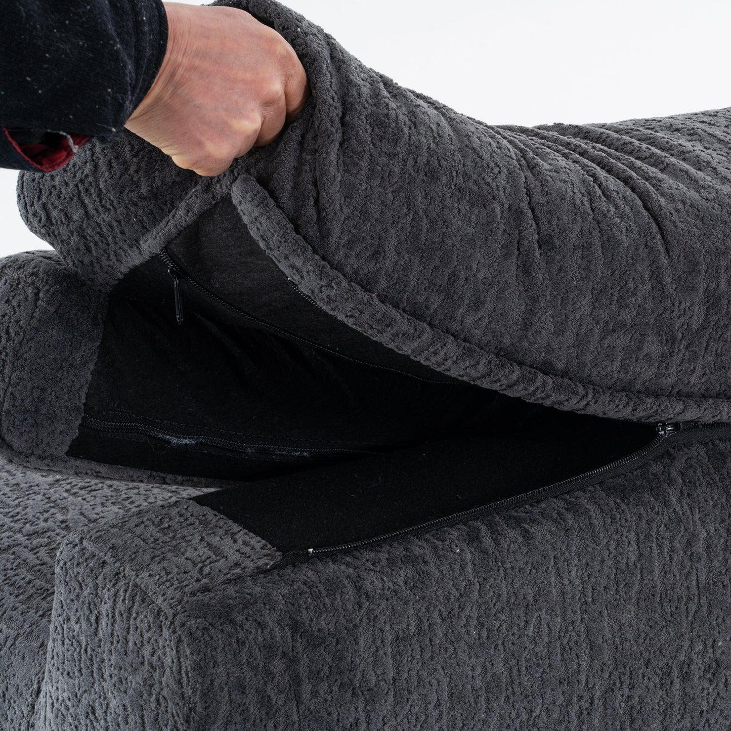 NEW LY-029 Gray 4-Seater Wood Grain Chenille Fabric Full Sponge Compression Sofa with 2 Pillows