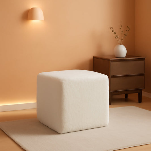 NEW Cream Square Luxurious Upholstered Foam Pouf Ottoman