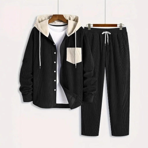 New Men's Waffle Hooded Hoodie Trendy Two-piece Suit