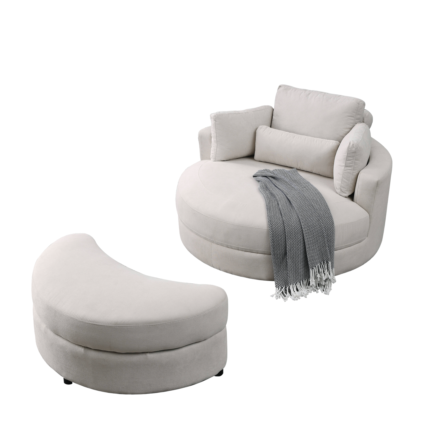 NEW Welike Linen Fabric Swivel Accent Barrel Modern Sofa Lounge Club Big Round Chair with Storage Ottoman and Pillows