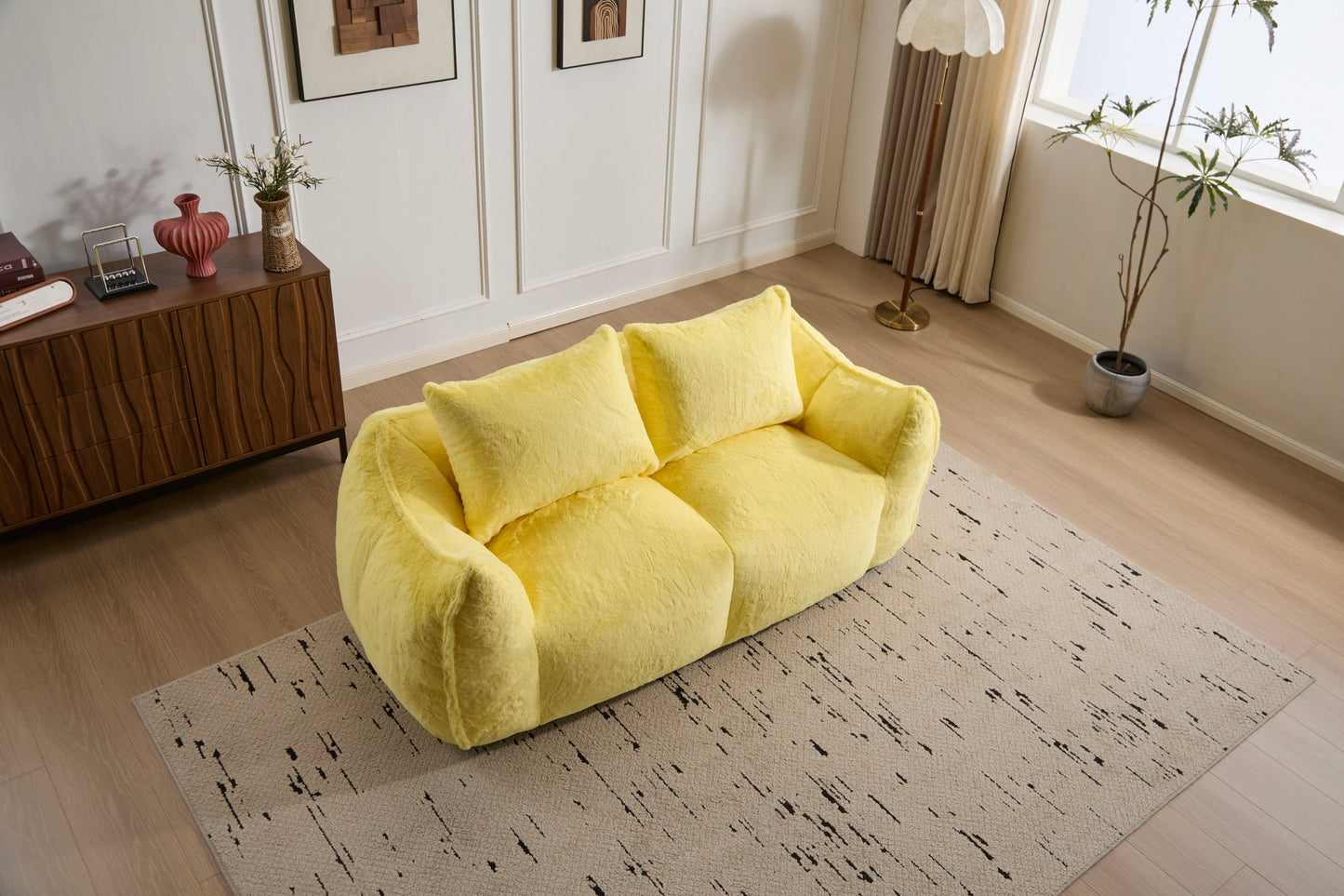 NEW Yellow Giant Bean Bag Couch Ultra Soft Fluffy Loveseat Bean Bag Sofa
