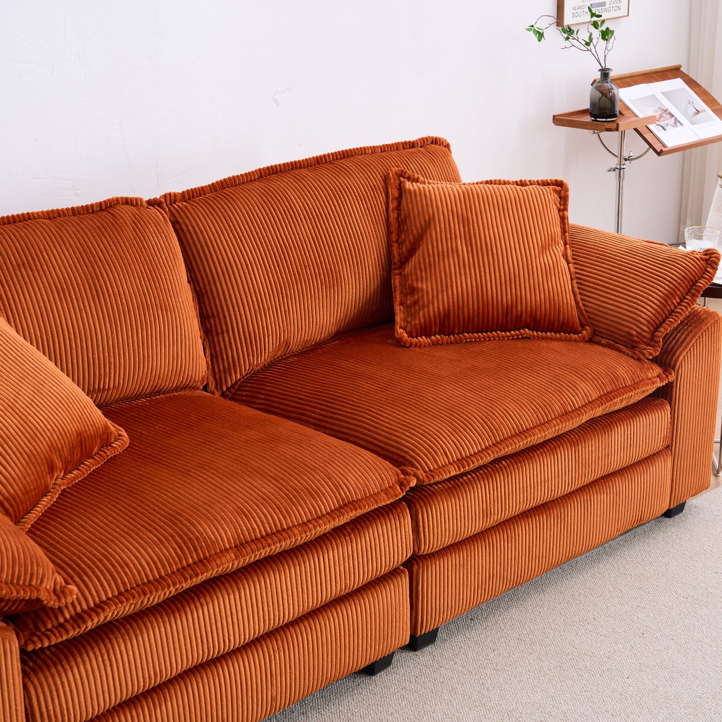 NEW Corduroy 2-seats sofa With 2 back pillows,2 toss pillows and two ottoman,Comfy Sofa- Deep Seat Couch for Living Room,Orange