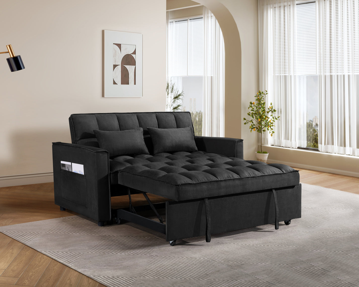 NEW Suede Fabric Pull Out Couch 3 in 1 Convertible Sofa Bed Sleeper Chair Lounge Sleeper with Pullout Bed