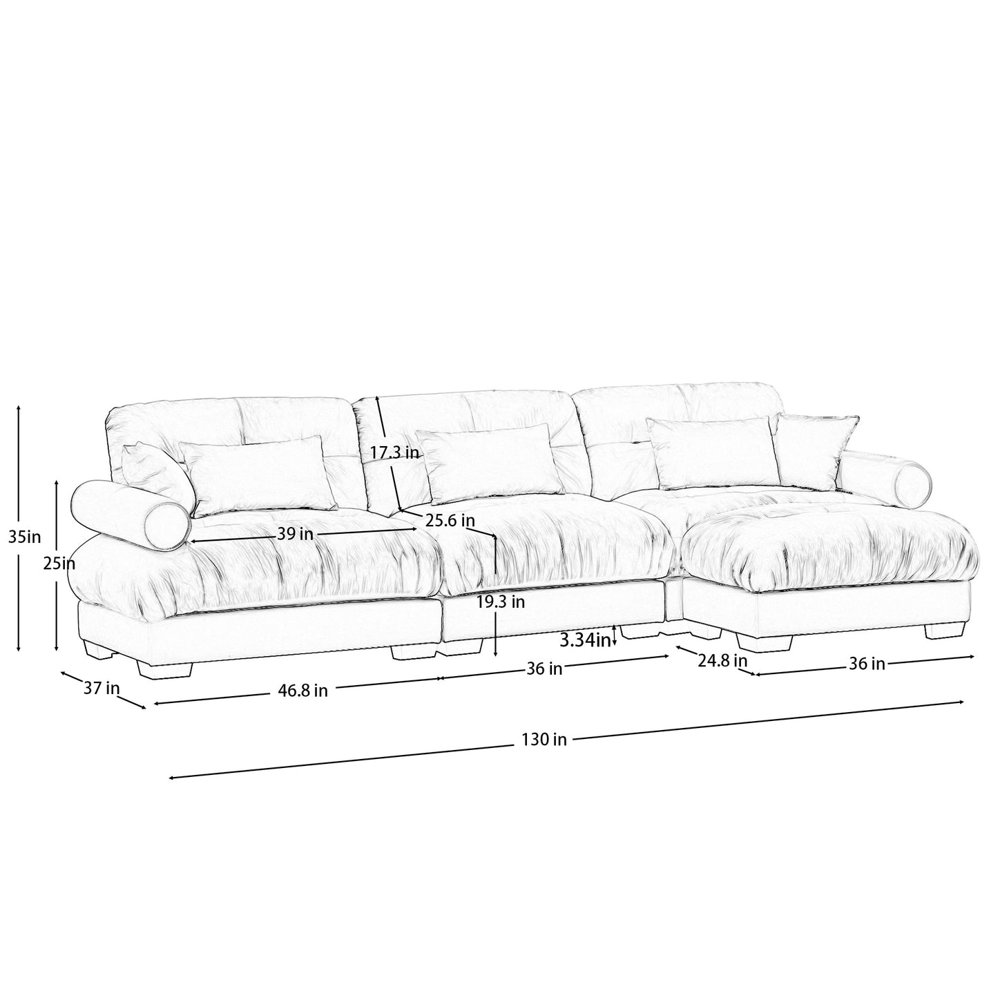 NEW Cream Super Comfort Oversized Modular Velvet Sectional Sofa Couch with Movable Ottoman
