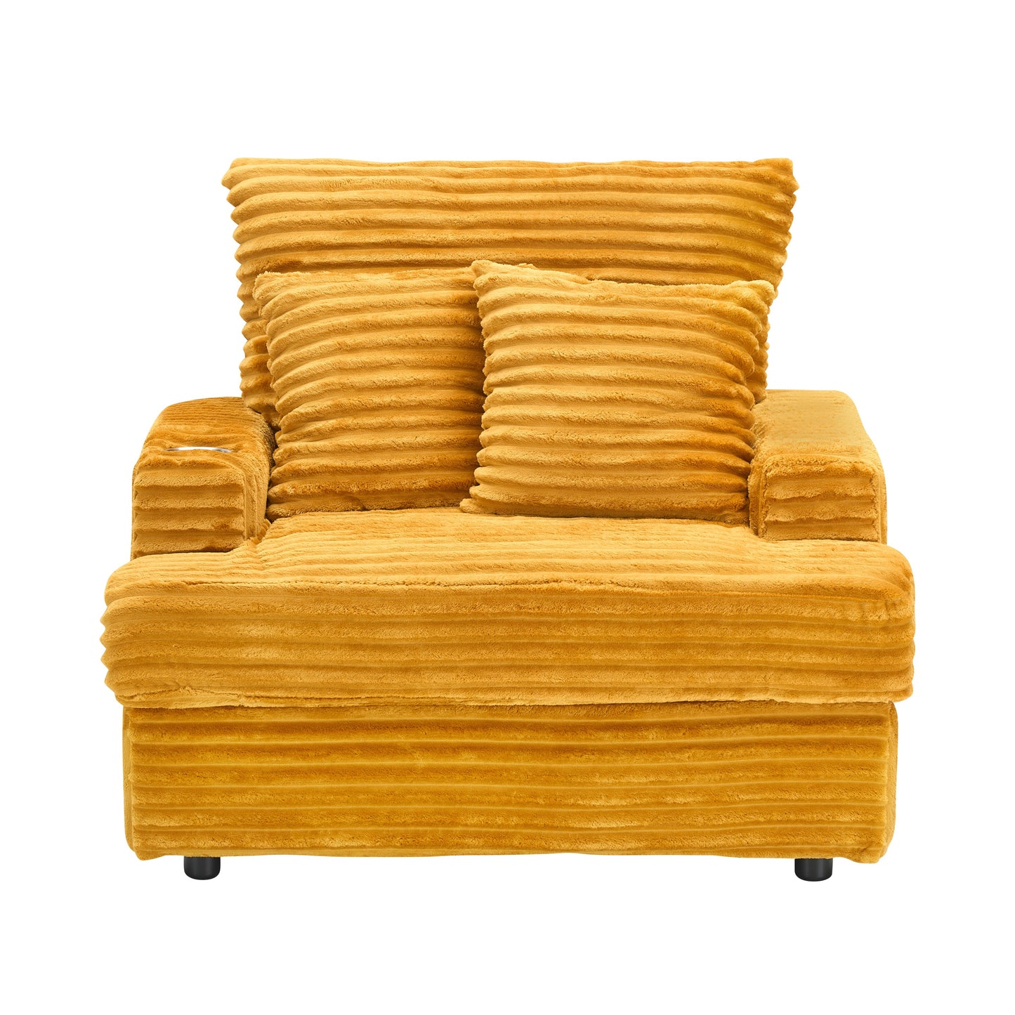 NEW 39-inch Corduroy Fabric Spring Upholstered Comfortable Single Sofa Armchair and Ottoman Set with Cup Holder