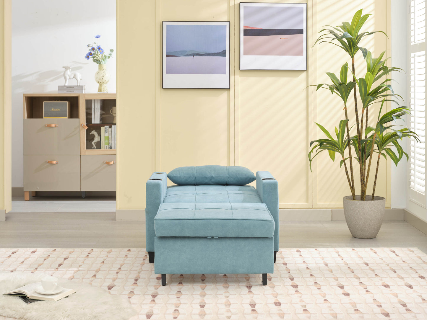 NEW Green Scratch Cloth Futon Chair Bed Convertible 3-in-1 Pull Out Sleeper Bed with USB Port