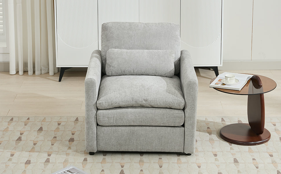 NEW Light Grey Chenille Cozy Upholstered Oversized Comfy Cloud Double Cushion Single Armchair Sofa