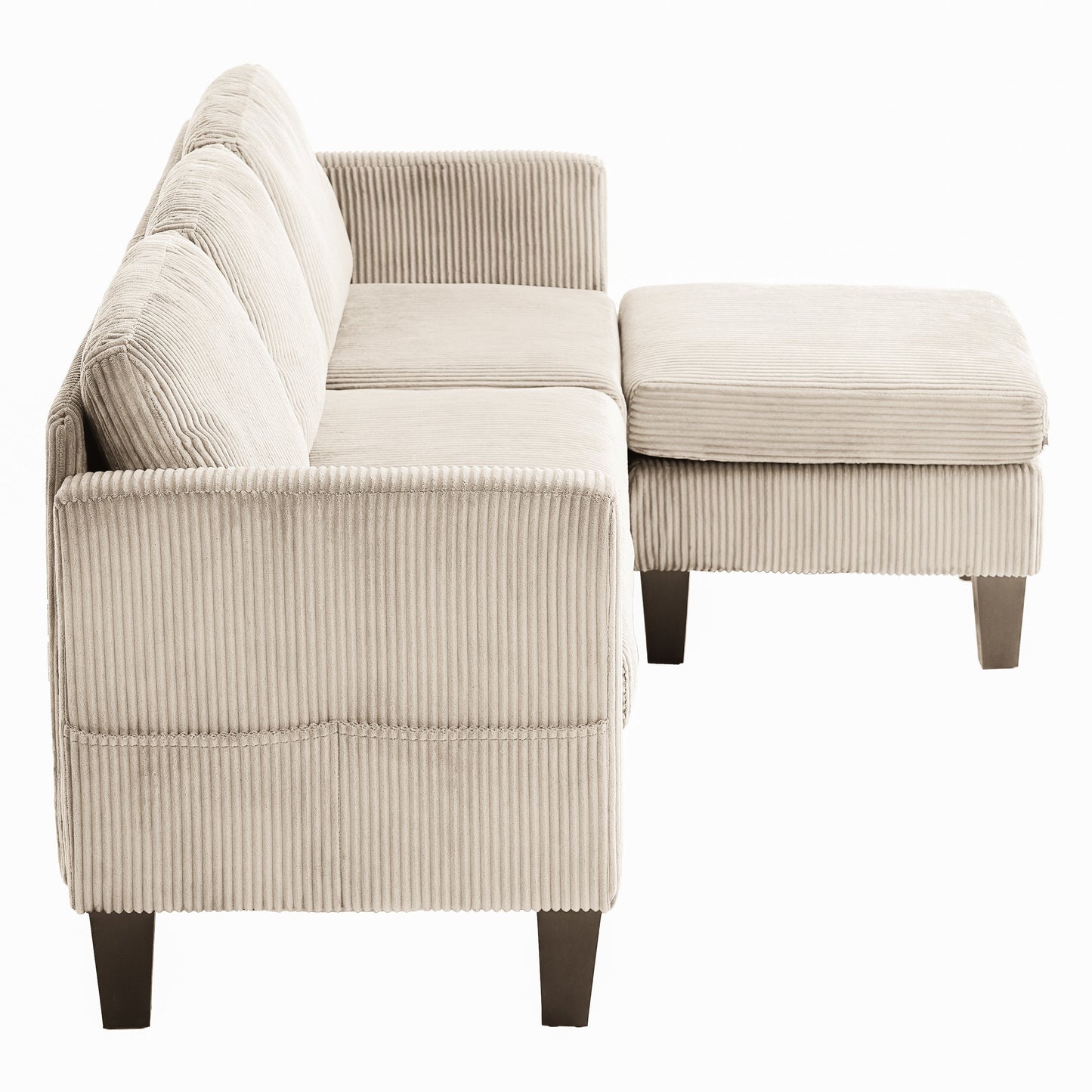 NEW Off White Modern Luxury L-Shaped Sofa with Padded Corduroy