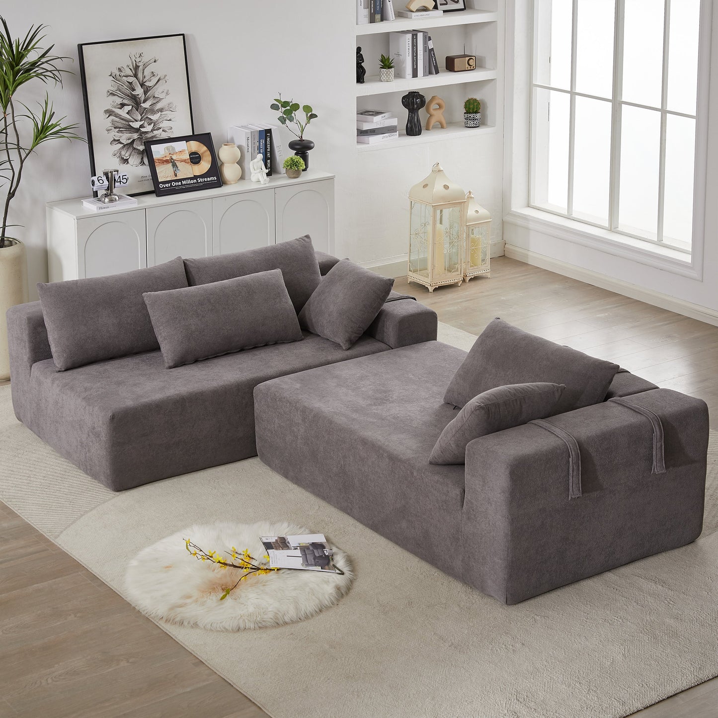 NEW Modern Chenille Upholstered Sectional Sofa Couch Set,Modular 108' L Shaped Sectional Living Room Sofa Set With 6 Pillows,Free Combination Sofa Couch for Living Room,Bedroom(Left Chaise)W834P240001