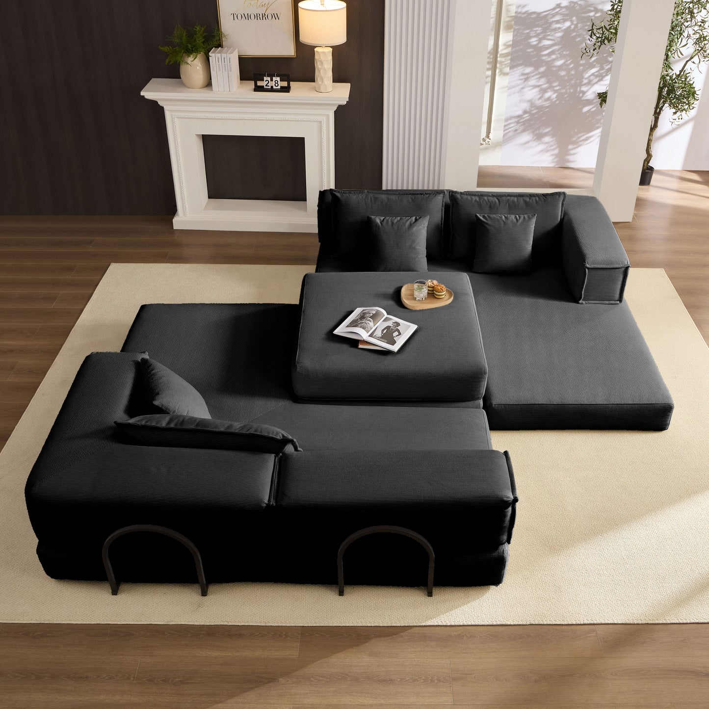 NEW Oversized Black Upholstered Sectional Sofa Set Modular 118.2' L Shaped Living Room Sofa Set with 6 Pillows