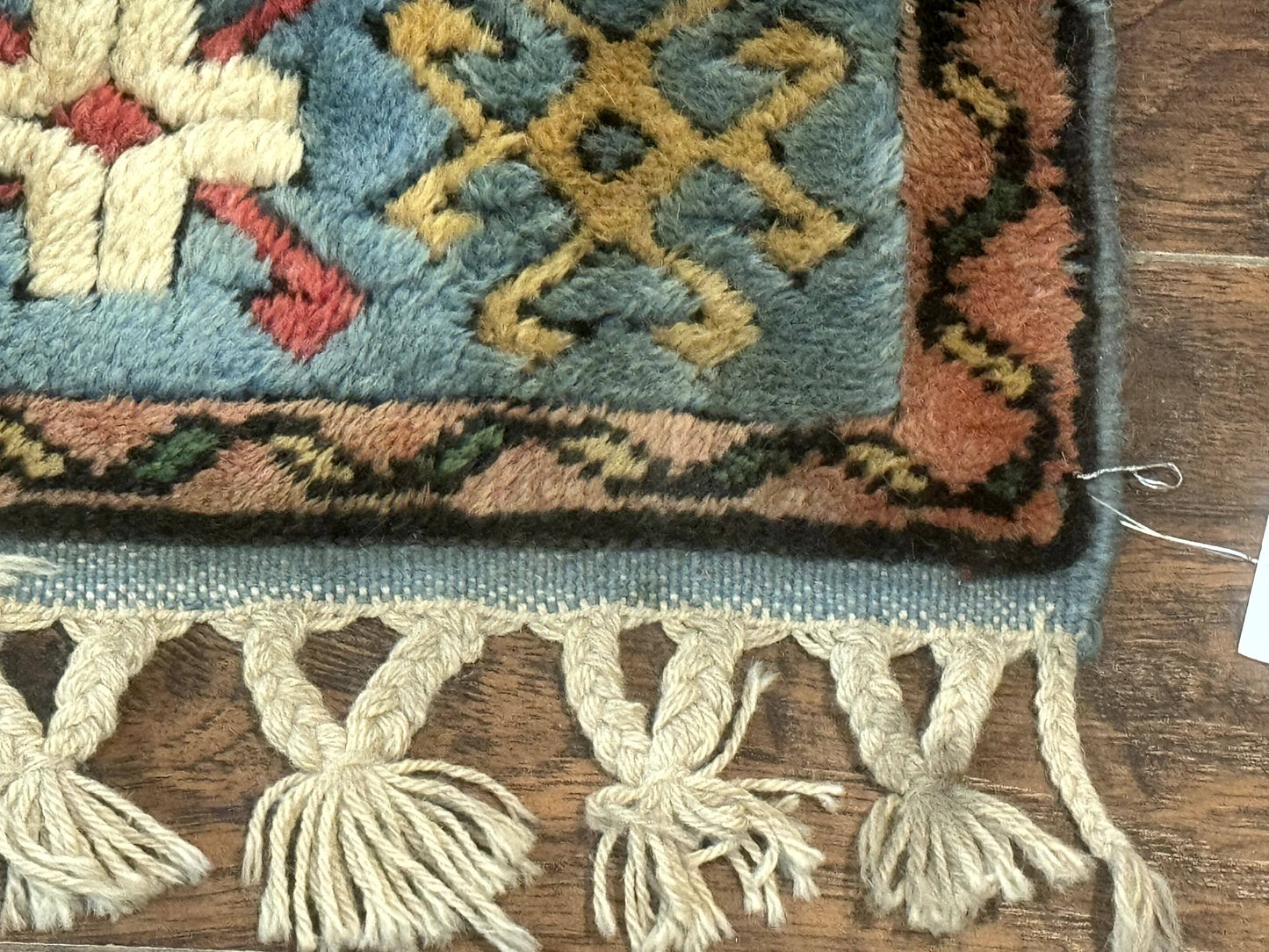 USED Turkish Kazak Runner Rug 3x11, Cream and Light Blue, Vintage