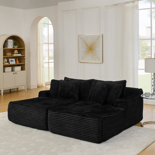 NEW Two-seater Lazy Sofa Lounge Compressed Chair made of Black Velvet Fabric Fluffy Modern