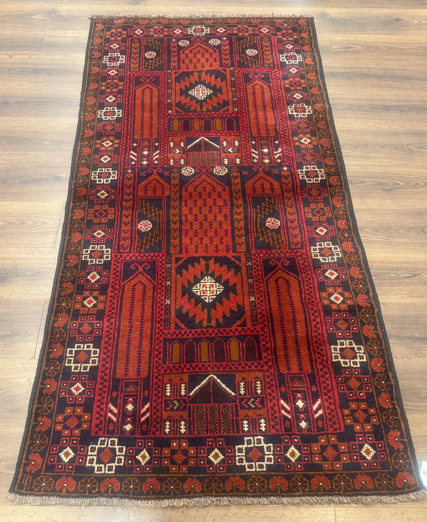 NEW Afghan Rug 3x7, Balouch Carpet Tribal Rug, Red