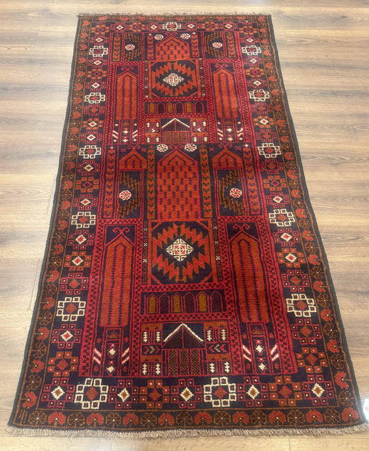 NEW Afghan Rug 3x7, Balouch Carpet Tribal Rug, Red