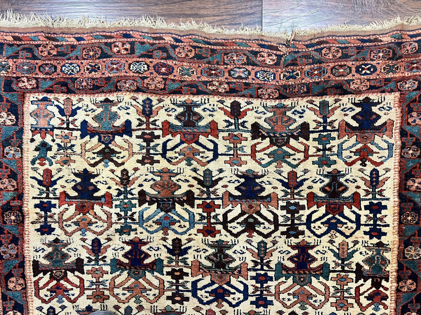 USED Persian Afshar Rug 5x6, Allover Repeated Motif, Wool Tribal Carpet, Handmade Semi Antique Rug