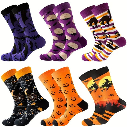 New 6 Pairs Halloween Christmas Socks For Men Women Girls Funny Pumkin Spider Black Cat Cotton Sock Set