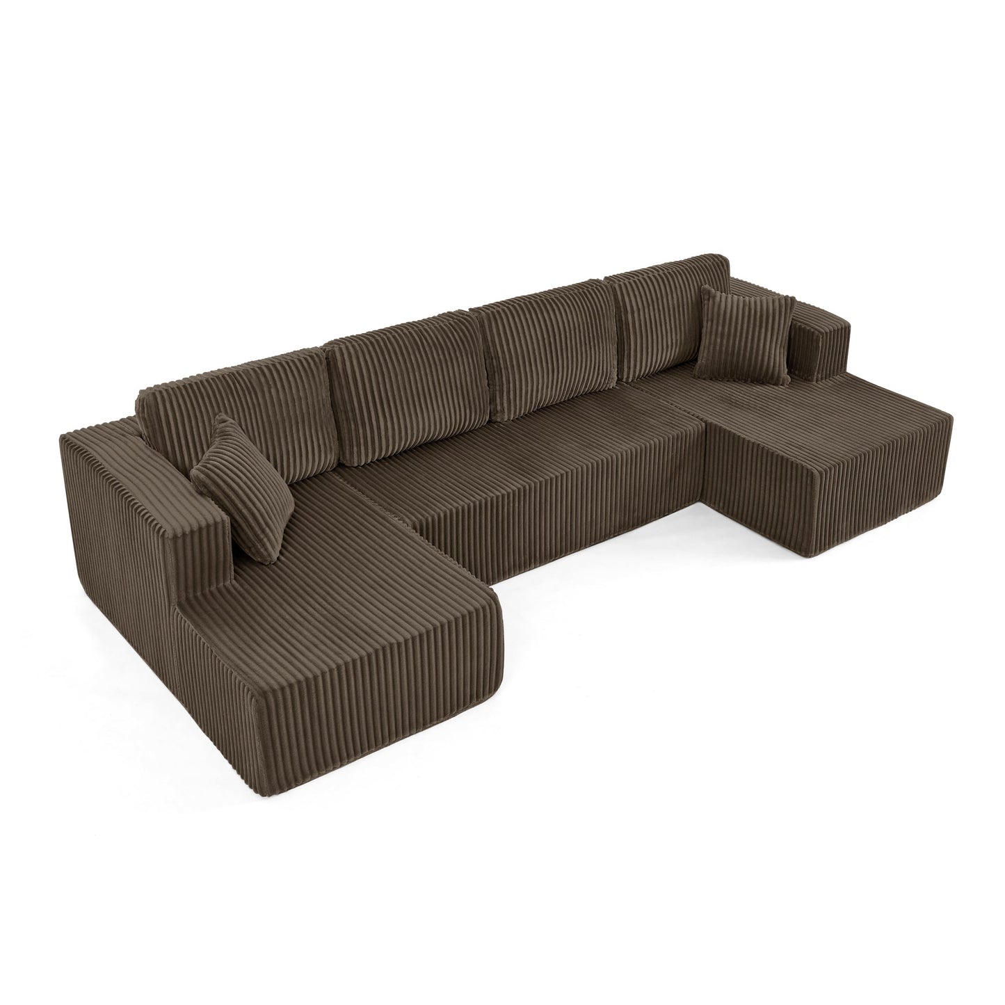 NEW Modern Brown Corduroy Minimalist U Shape Modular Sectional Sofa Sleeper Couch