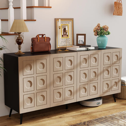 NEW 63 Inch Oak And Black Mid Century Modern Sideboard