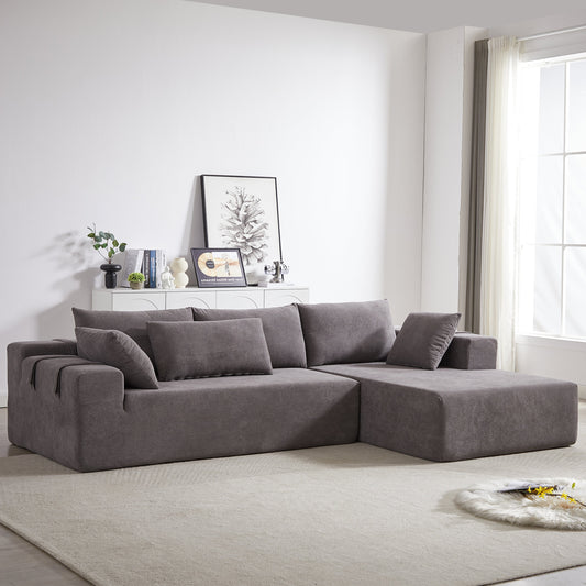 NEW Modern Chenille Upholstered Modular L Shaped Sectional Sofa Couch Set L Shaped Sectional Sofa Couch Set with Six Pillows