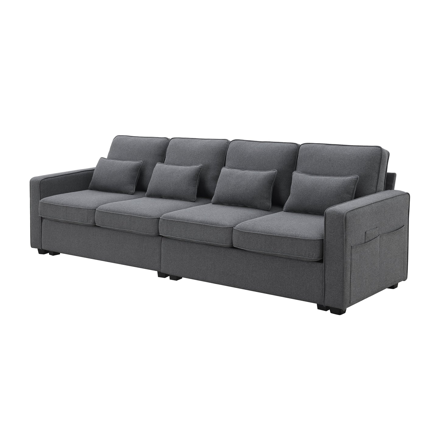 NEW 104' 4-Seater Modern Linen Fabric Minimalist Style Couch Sofa with Armrest Pockets and 4 Pillows
