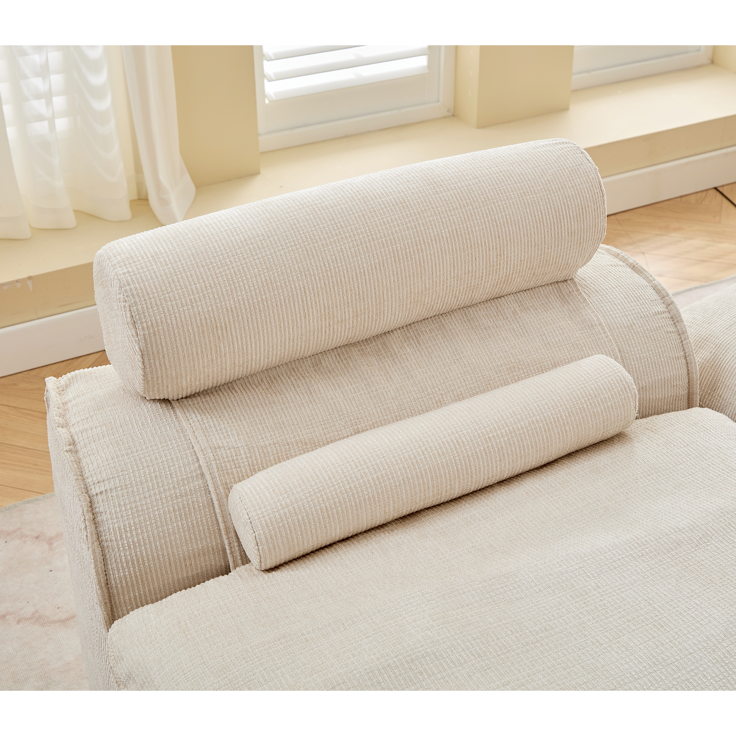 NEW Modular Sofa,No Armrests,At will DIY,Soft Chenille Fabric,Neck Pillow-Back Lounge Sofa Chair,Reading Nook, or Apartment Living, Lumbar Pillow,2 Seats,Upholstered,Beige