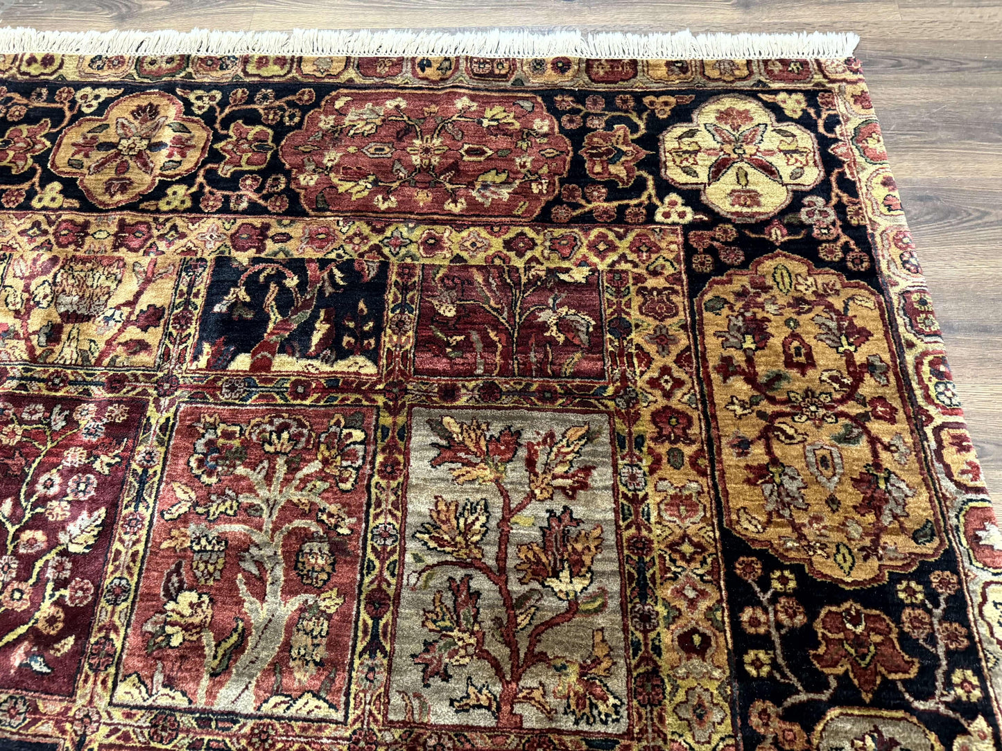 USED Indo Persian Rug 9x12, Bakhtiari Panel Design, Multicolor, Soft Wool Pile