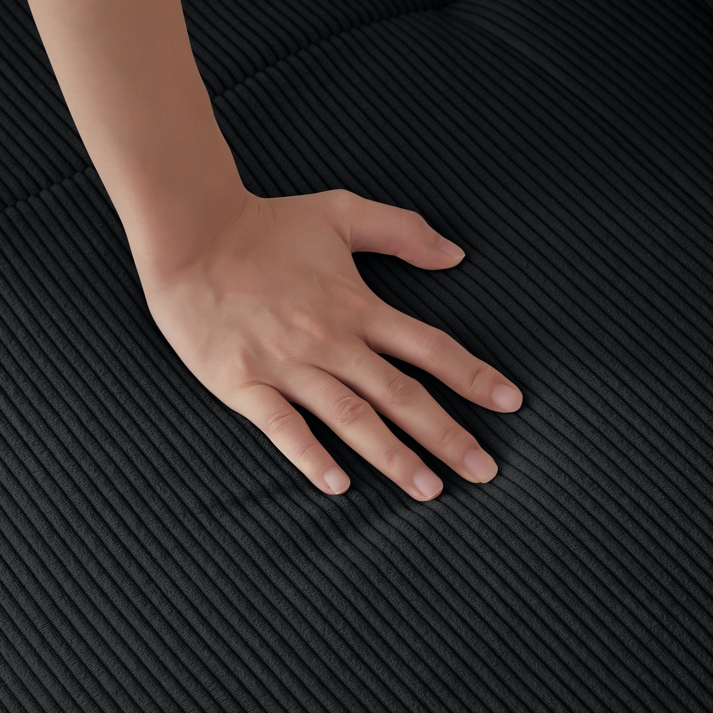 NEW Modern L-Shaped Modular Sectional Sofa in Black Corduroy 113' Oversized 3-Seater Couch with Deep Seat and Movable Ottoman