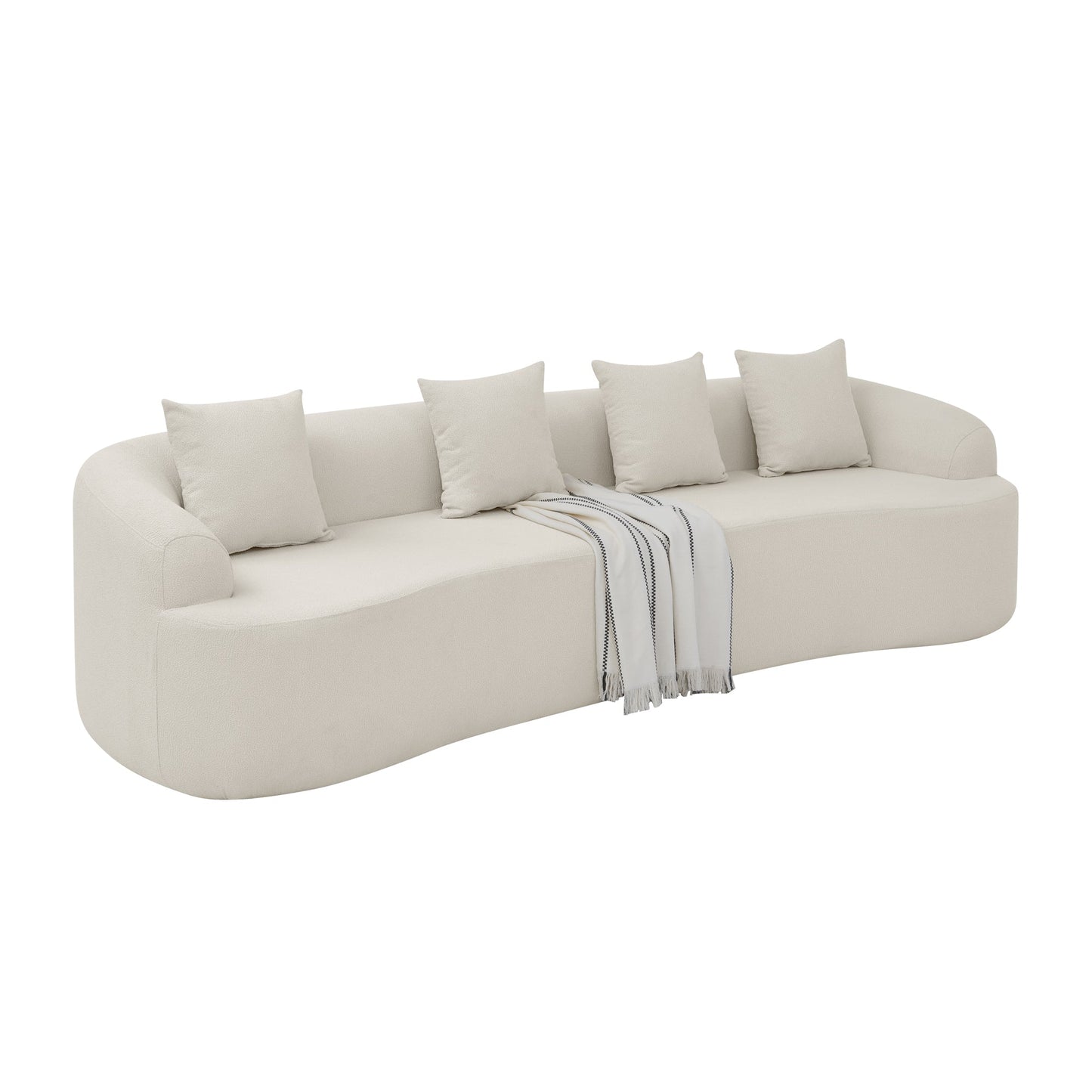 NEW Beige Minimalist Curved Modular Sectional Sofa in Lamb's Wool Fabric
