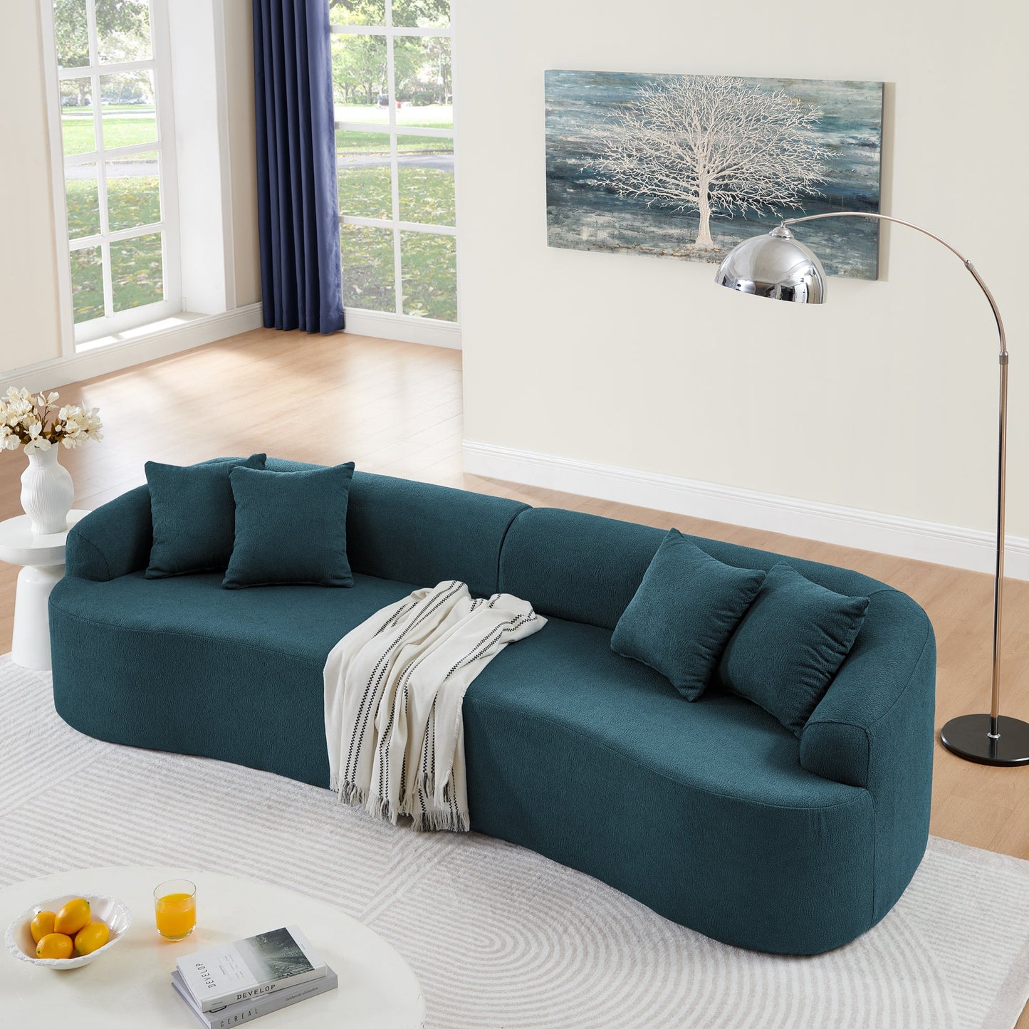 NEW Modern Minimalist Style Blue Lamb's Wool Fabric Modern Minimalist  Curved Modular Sectional Sofa