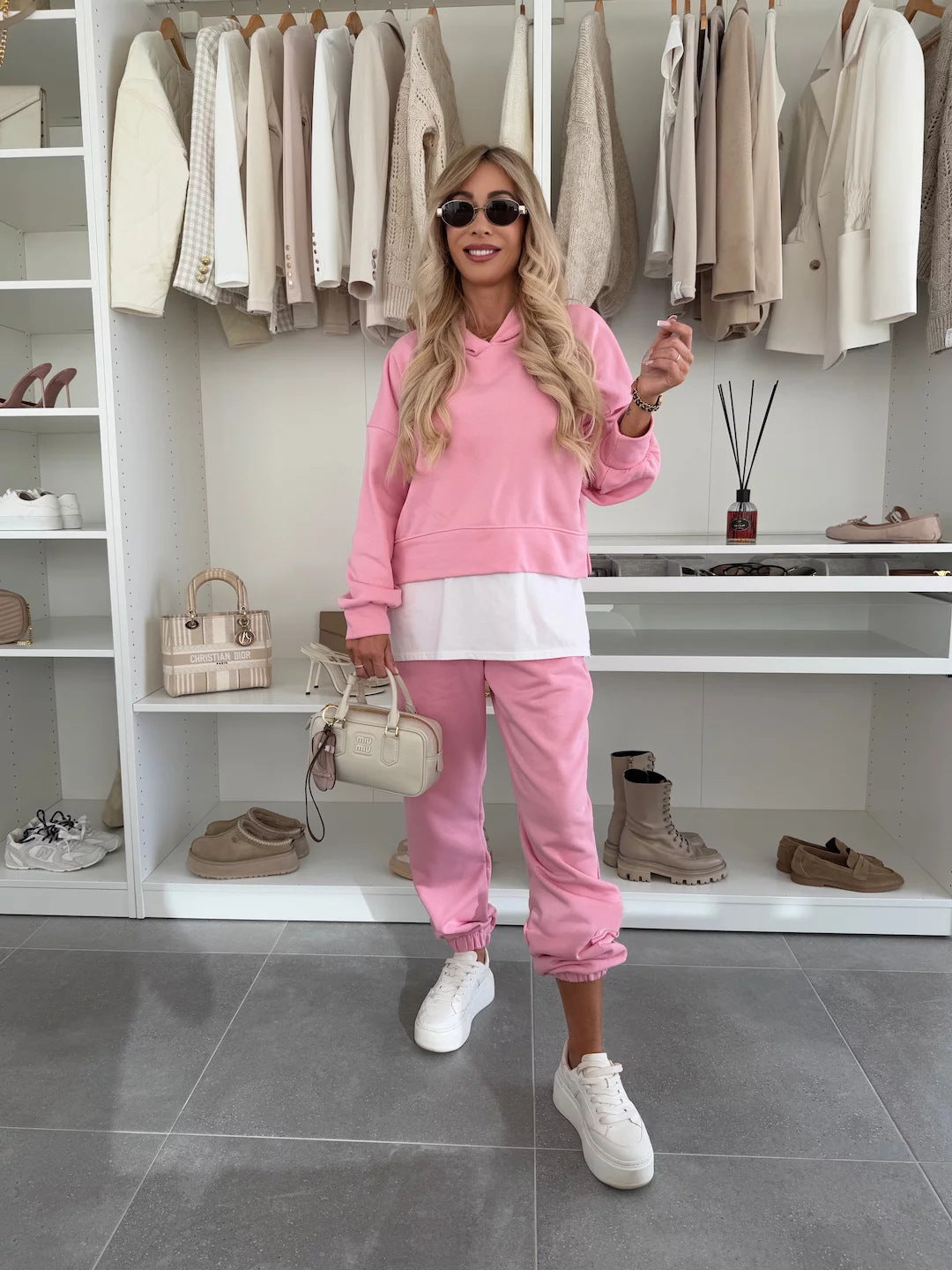 New Hooded Sweatshirt Suit Loose Long Sleeve False Two-piece Tops And Jogger Sports Trousers Casual Spots Set For Women's Clothing