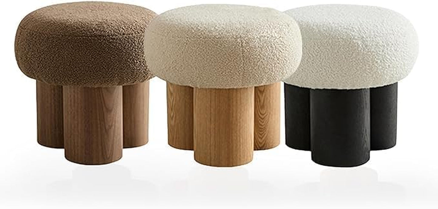 NEW Compact Round Footstool Ottoman Brown Teddy Fabric