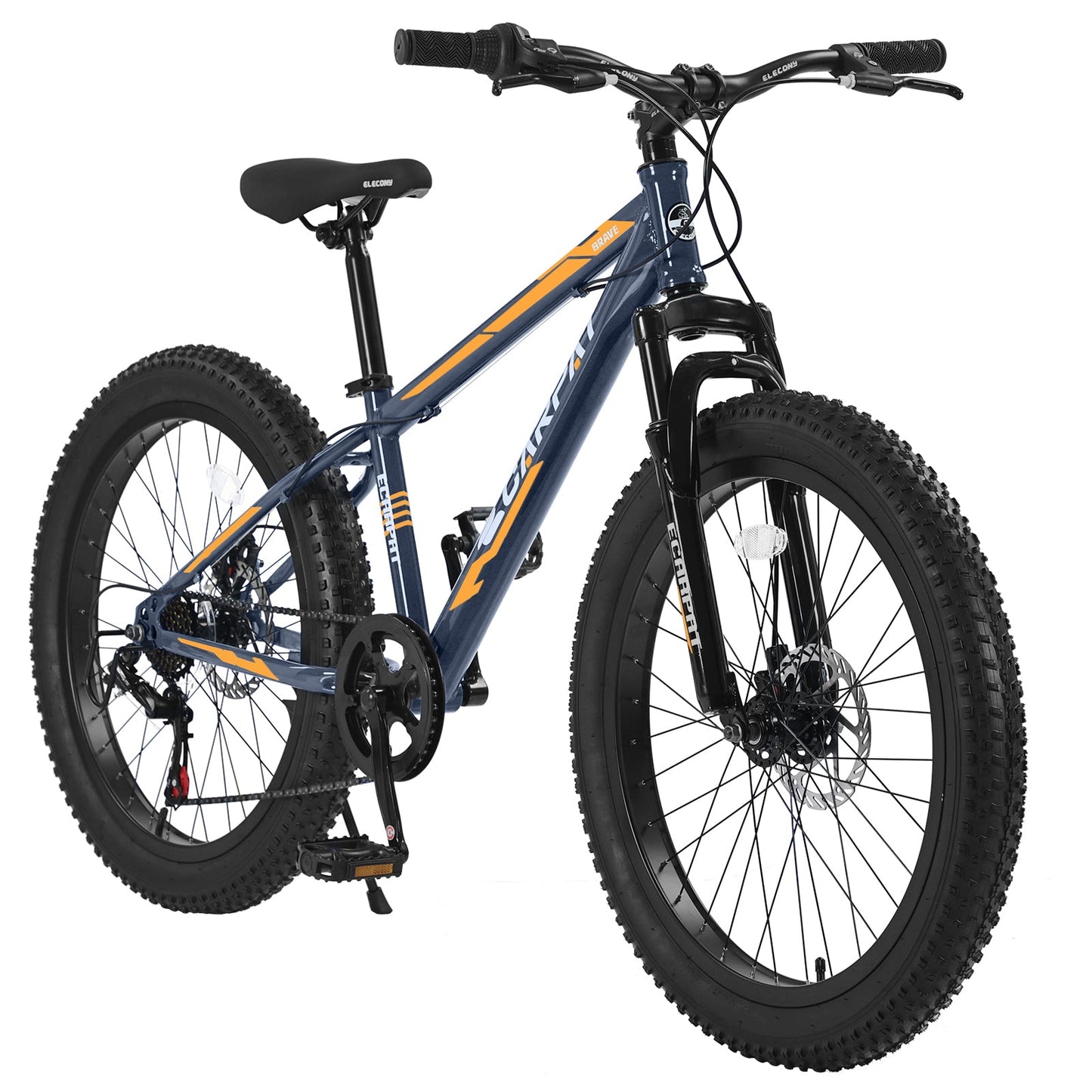 NEW  S24109 Elecony 24 Inch Fat Tire Bike Adult/Youth Full Shimano 7 Speeds Mountain Bike, Dual Disc Brake, High-Carbon Steel Frame, Front Suspension, Mountain Trail Bike, Urban Commuter City Bicycle