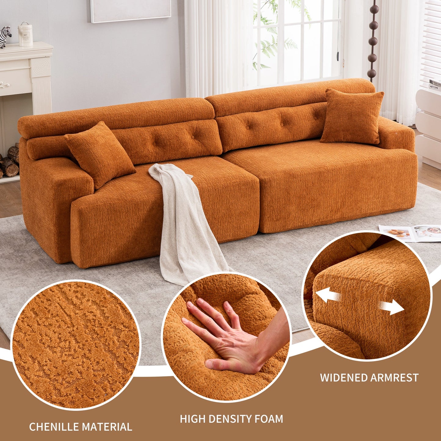 NEW Reconfigurable Amber Orange 4-Seater Sectional Sofa