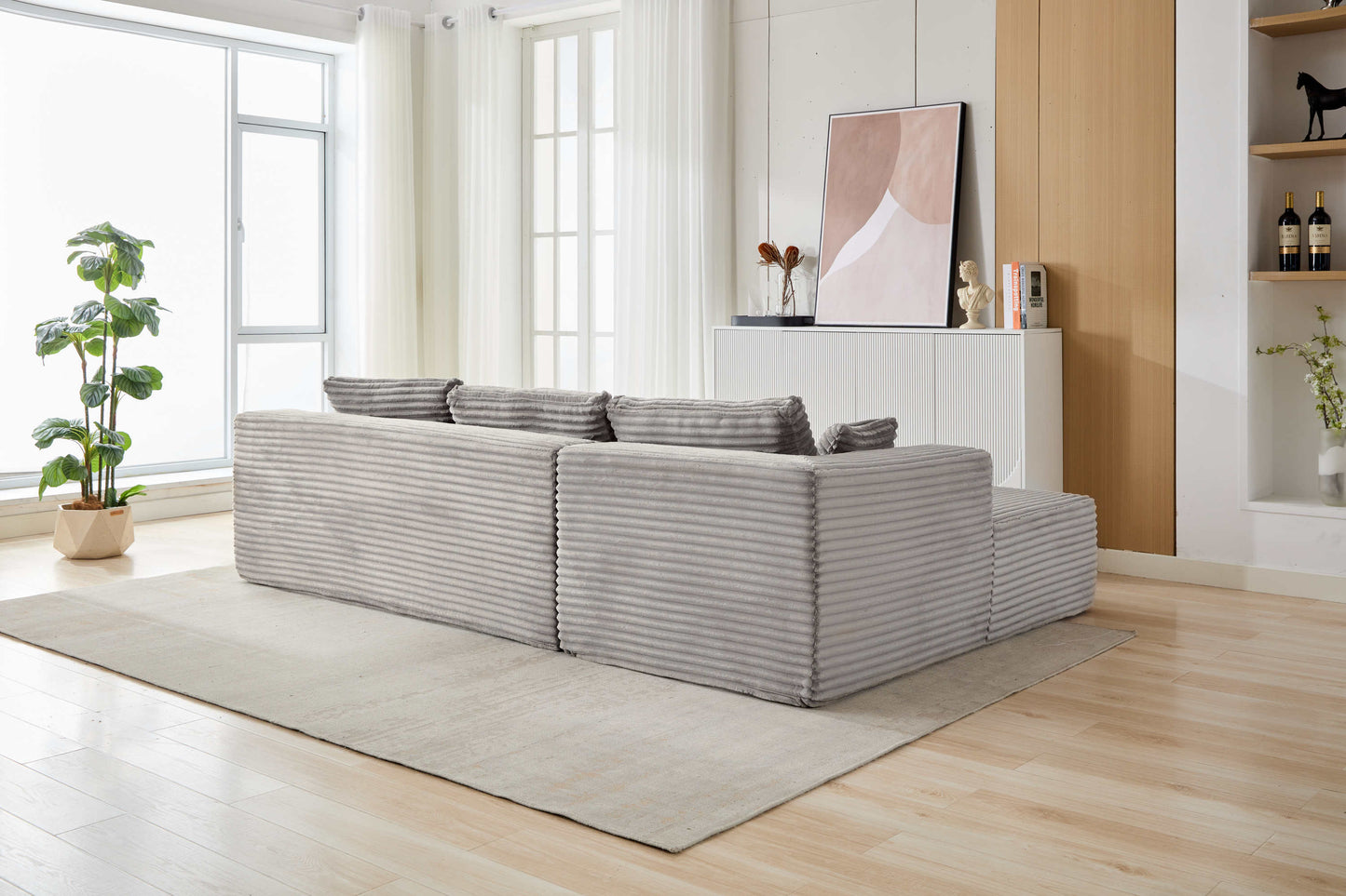 NEW Grey Compression Sectional Couch Boneless L Shape Sofa