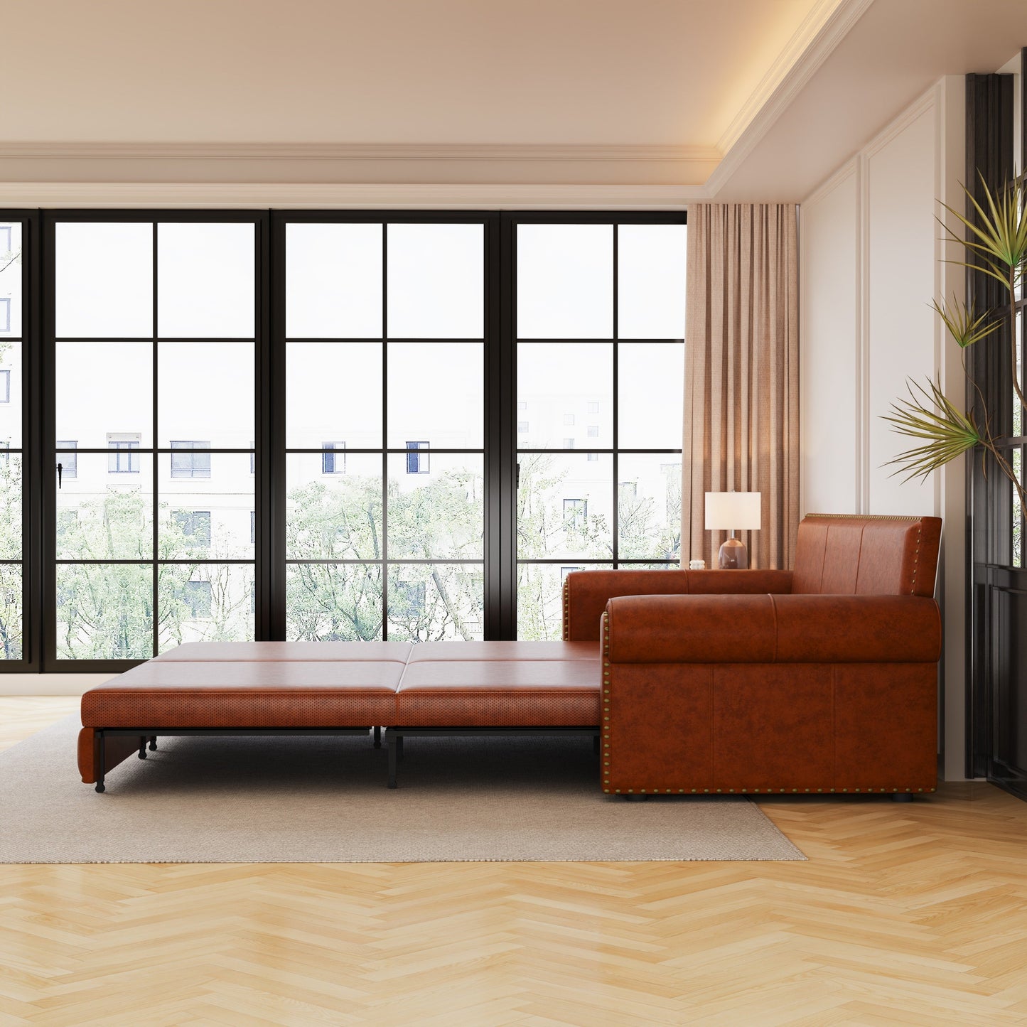 NEW 93.7 ' Pull Out Sofa Bed, 3-in-1 Faux Leather Convertible Sleeper Sofa with Nailhead Trim & Rolled Arm,Multi-Functional Sofa Bed for Living Room,Bedroom,Apartment,Office