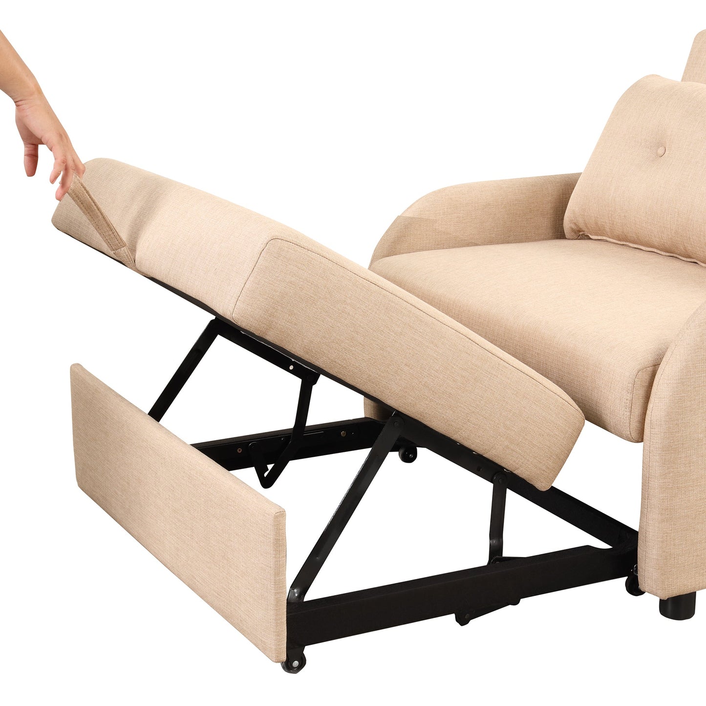 NEW Versatile Pull Out Sofa Sleeper 3 in 1 with Wing Table & USB Charge, Beige Linen, Compact Design