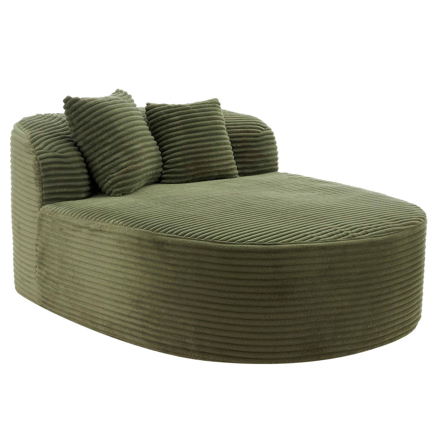 NEW Modern Green Corduroy Chaise Lounge Sofa Bed Boneless Couch with Two Supportive Pillows