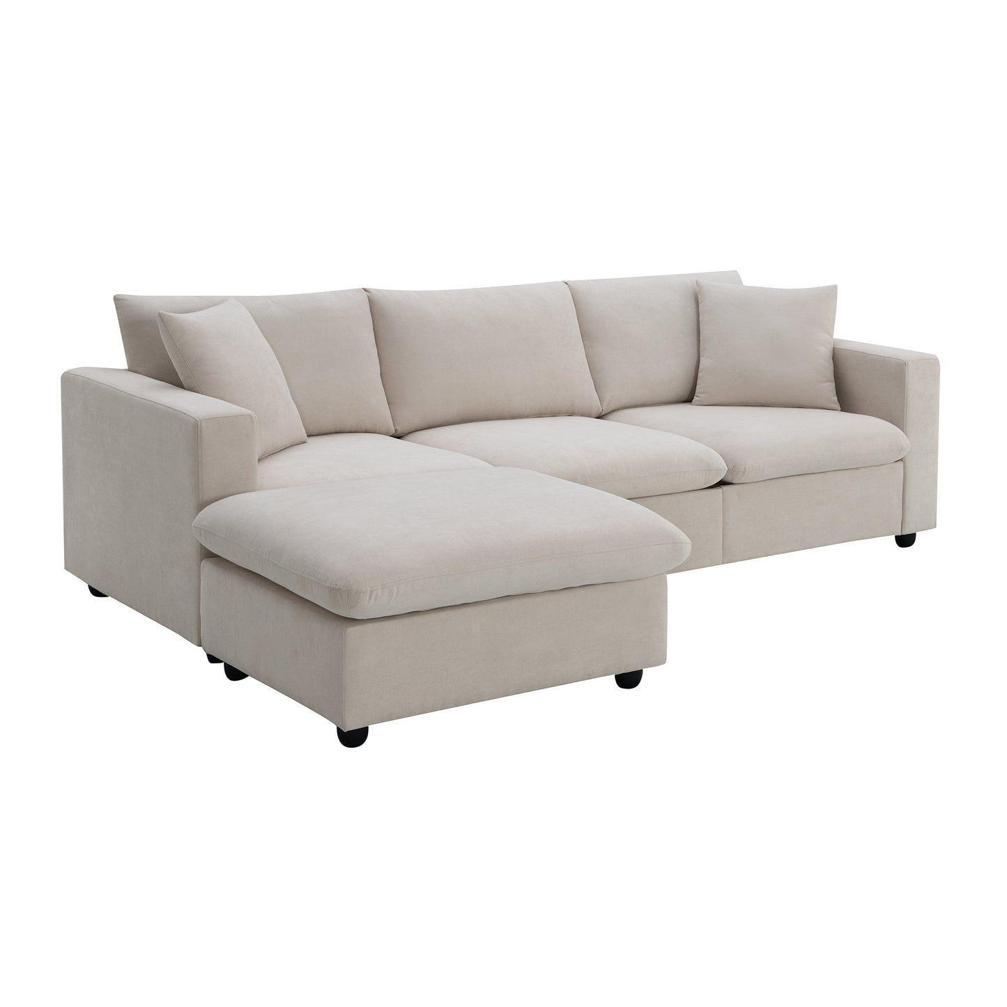 NEW Modern Sectional Sofa with Movable Ottoman and Throw Pillows