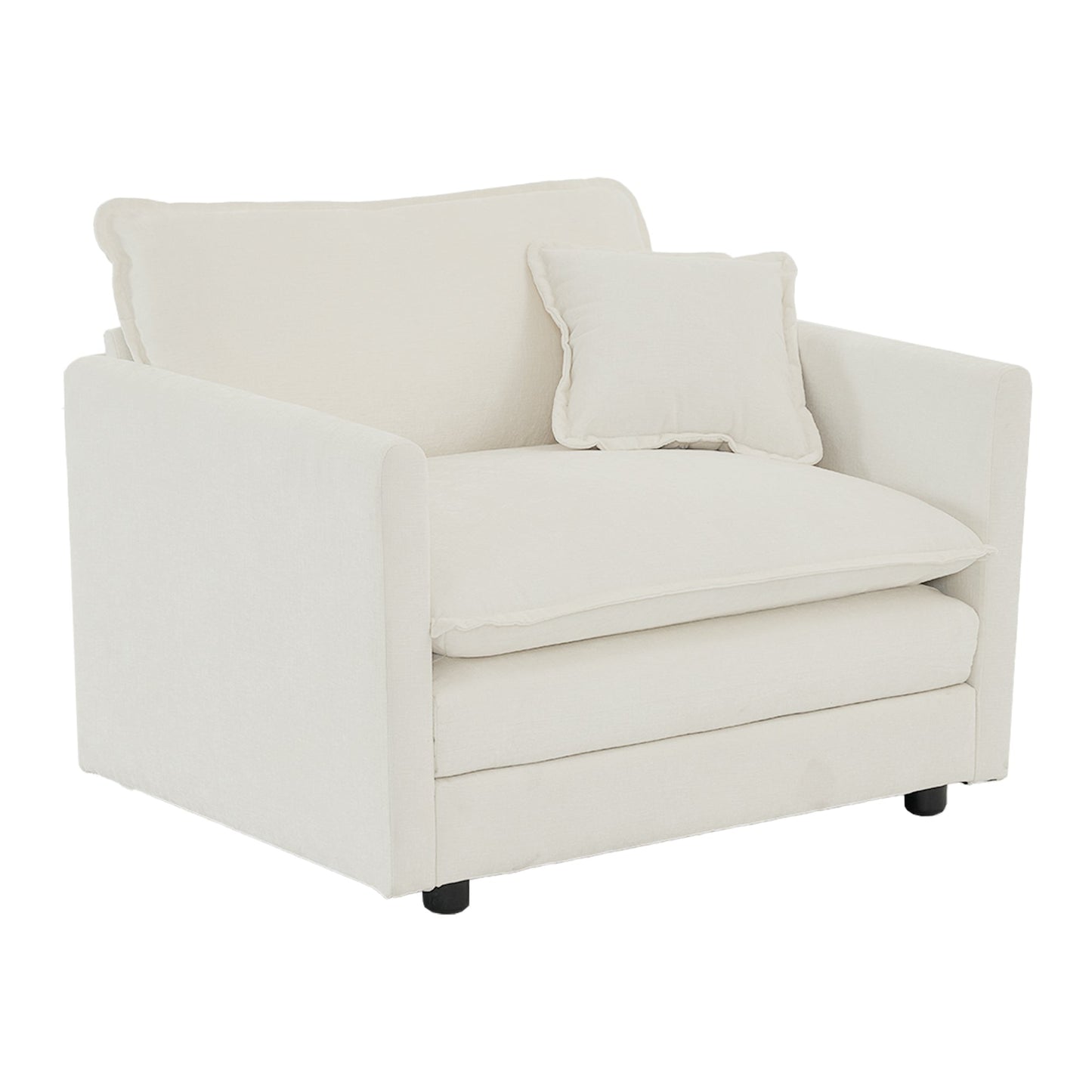 NEW White Chenille Fabric Comfy Deep Single Seat Sofa Upholstered Reading Armchair with 1 Toss Pillow