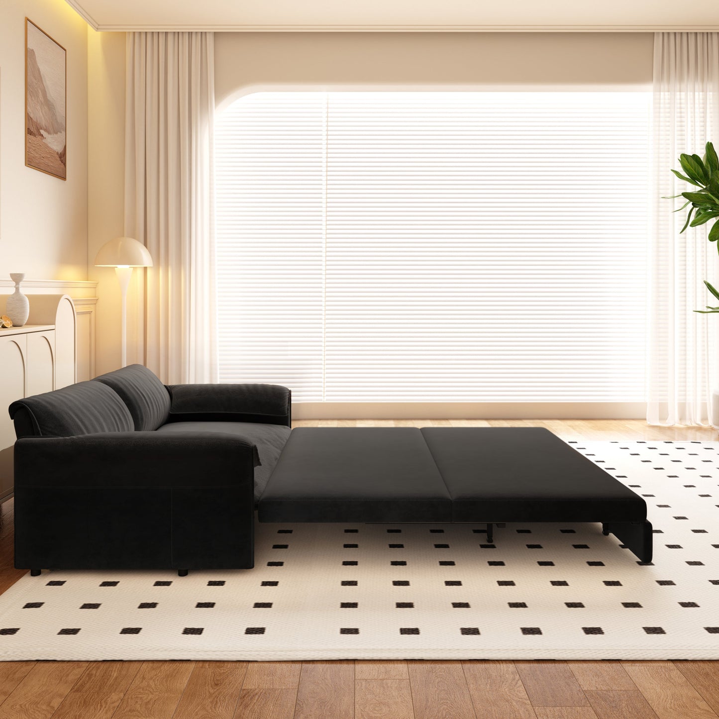 NEW 66' Queen Pull Out Sofa Bed, 3-in-1 Convertible Sleeper Sofa with Side Storage,Multi-Functional Velvet Loveseat Bed for Living Room,Bedroom,Apartment,Office.(Old Sku:W1885P214784;New Sku:W1885S00222)